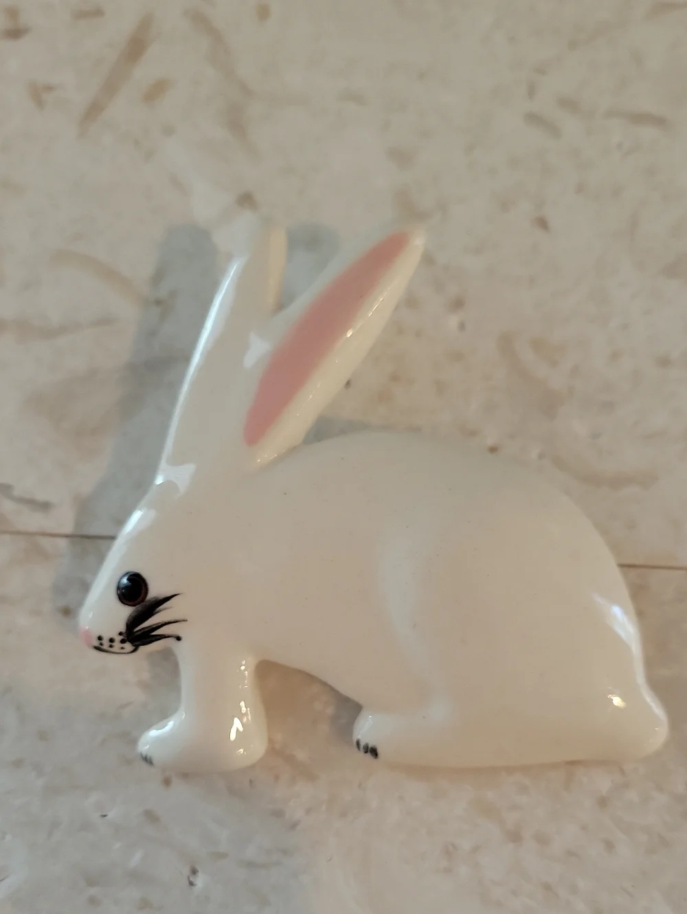 White and Pink Rabbit Brooch - Ceramic Women’s Pin